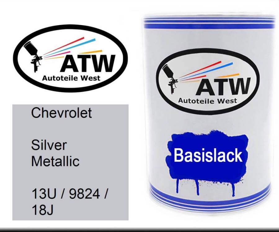 Chevrolet, Silver Metallic, 13U / 9824 / 18J: 500ml Lackdose, von ATW Autoteile West.